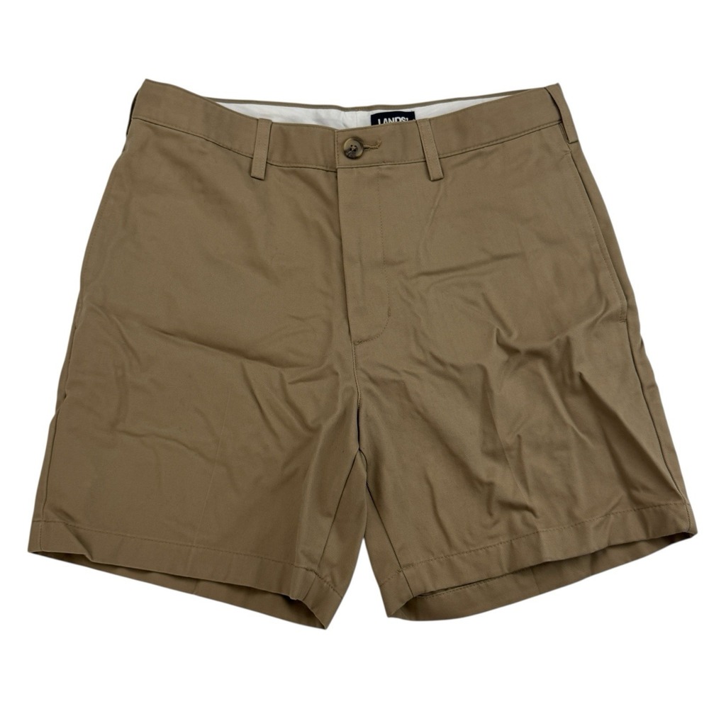 Lands End Traditional Fit Sz 30 Brown Tan Chino Shorts Flat Front 100% Cotton
